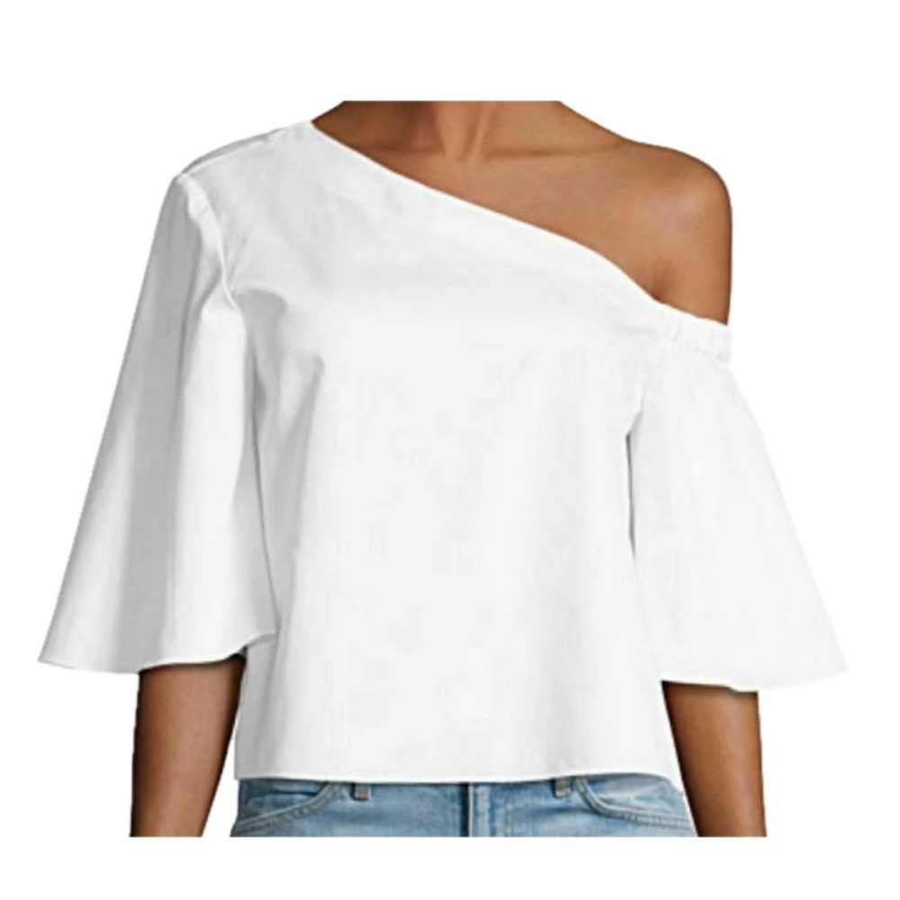 Tibi White One-Shoulder Top